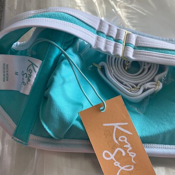 Kona Sol Terry cloth Bandeau Turquoise Blue Biquíni two Piece Size M NWT - Picture 6 of 12